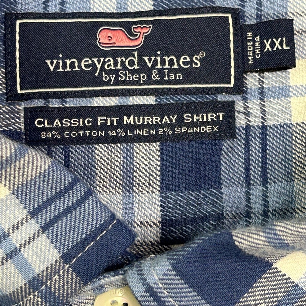 Vineyard Vines Mens Button Down Plaid Shirt XXL Long Sleeve Linen‎ Blend Preppy - Picture 6 of 11